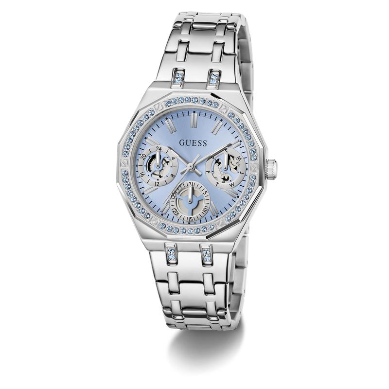 Guess Silver Tone Multi-function Watch with Swarovski Crystals