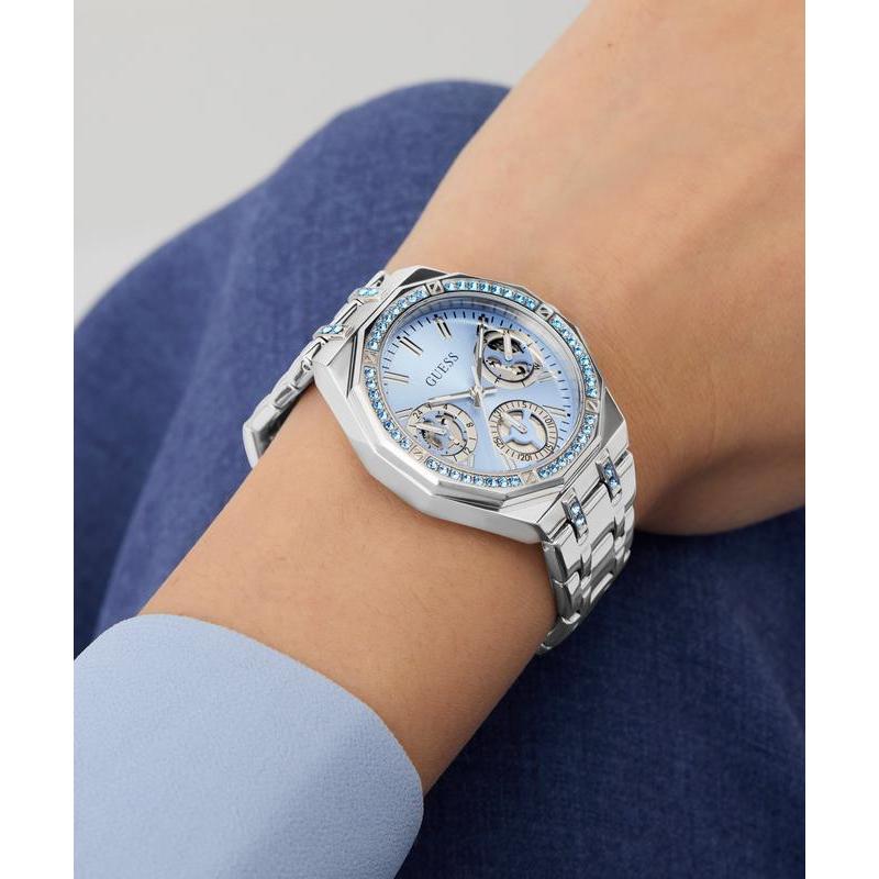 Guess Silver Tone Multi-function Watch with Swarovski Crystals