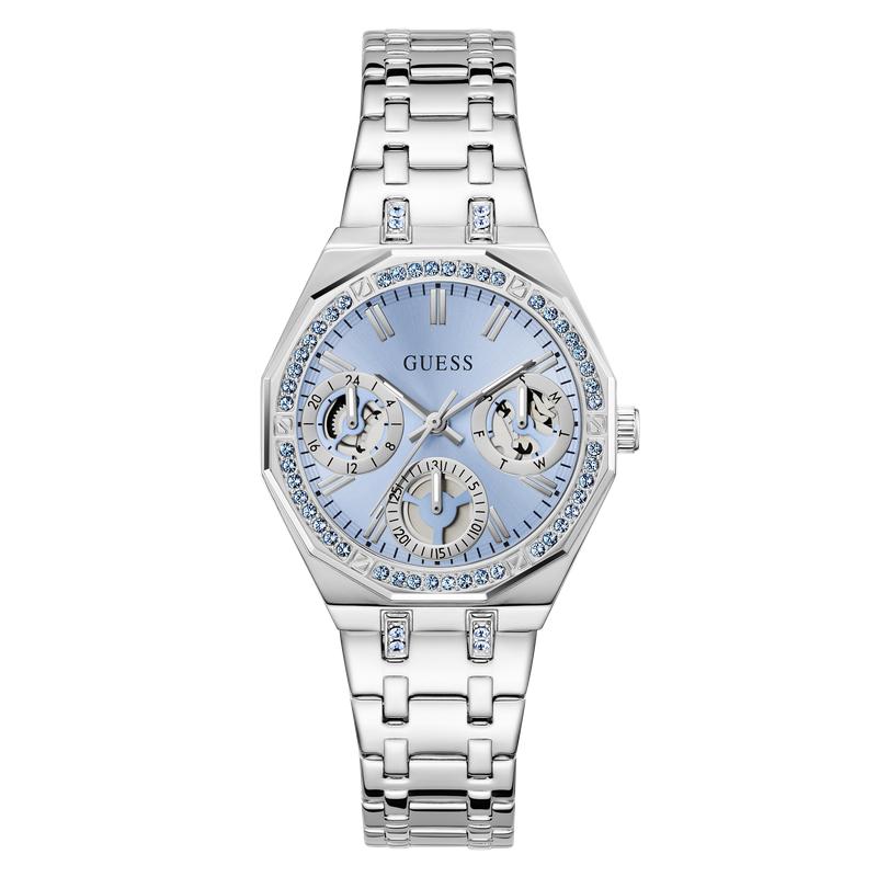 Guess Silver Tone Multi-function Watch with Swarovski Crystals