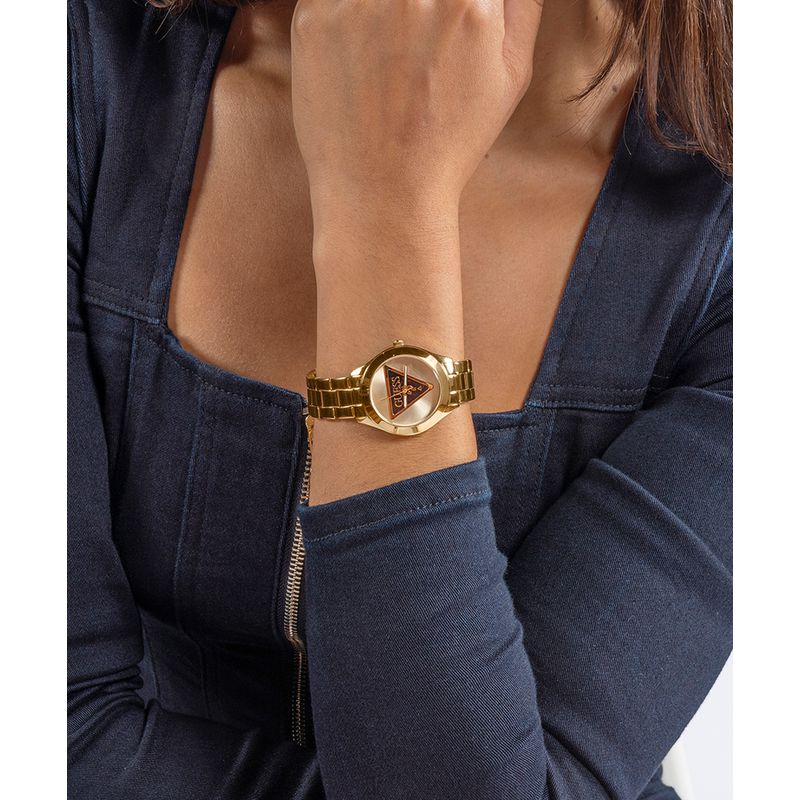 Guess Tri Plaque Champagne Dial Analog Watch