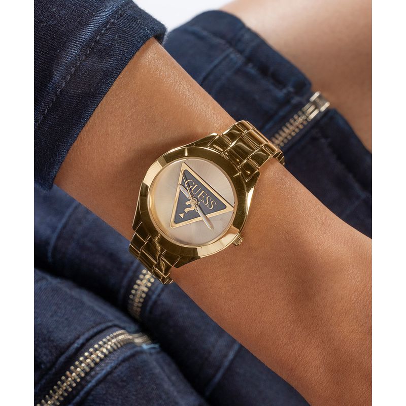 Guess Tri Plaque Champagne Dial Analog Watch