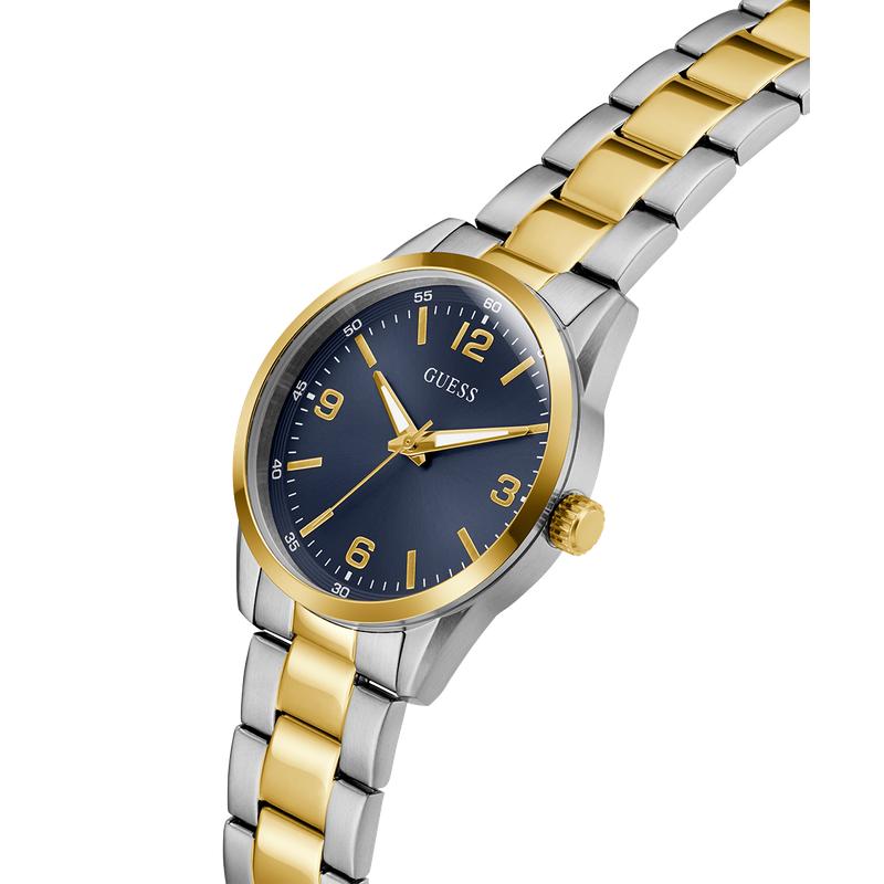 Guess Two-Tone Silver Gold Analog Watch Blue Dial