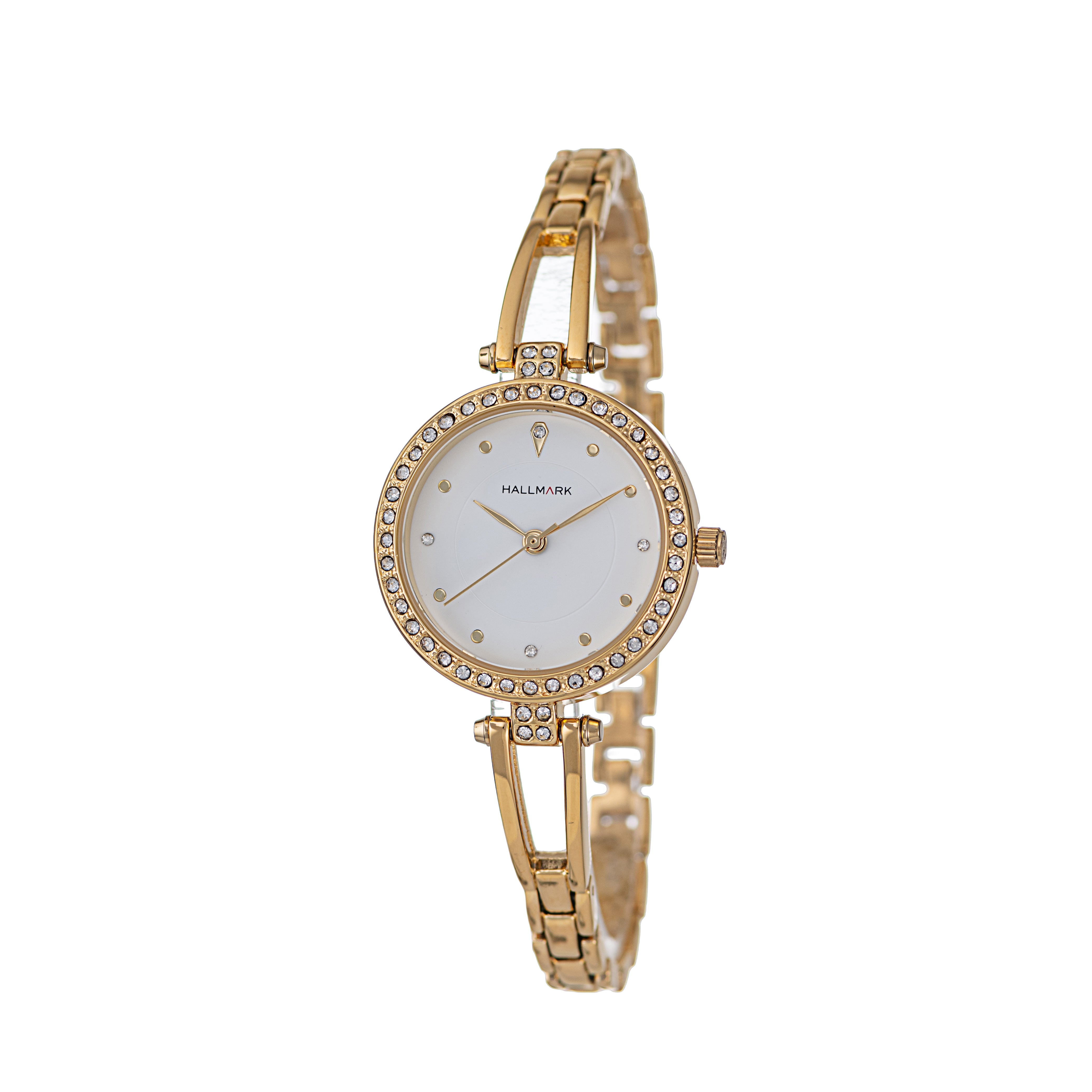 Hallmark Ladies Gold-Tone Crystal Bezel Bracelet Watch