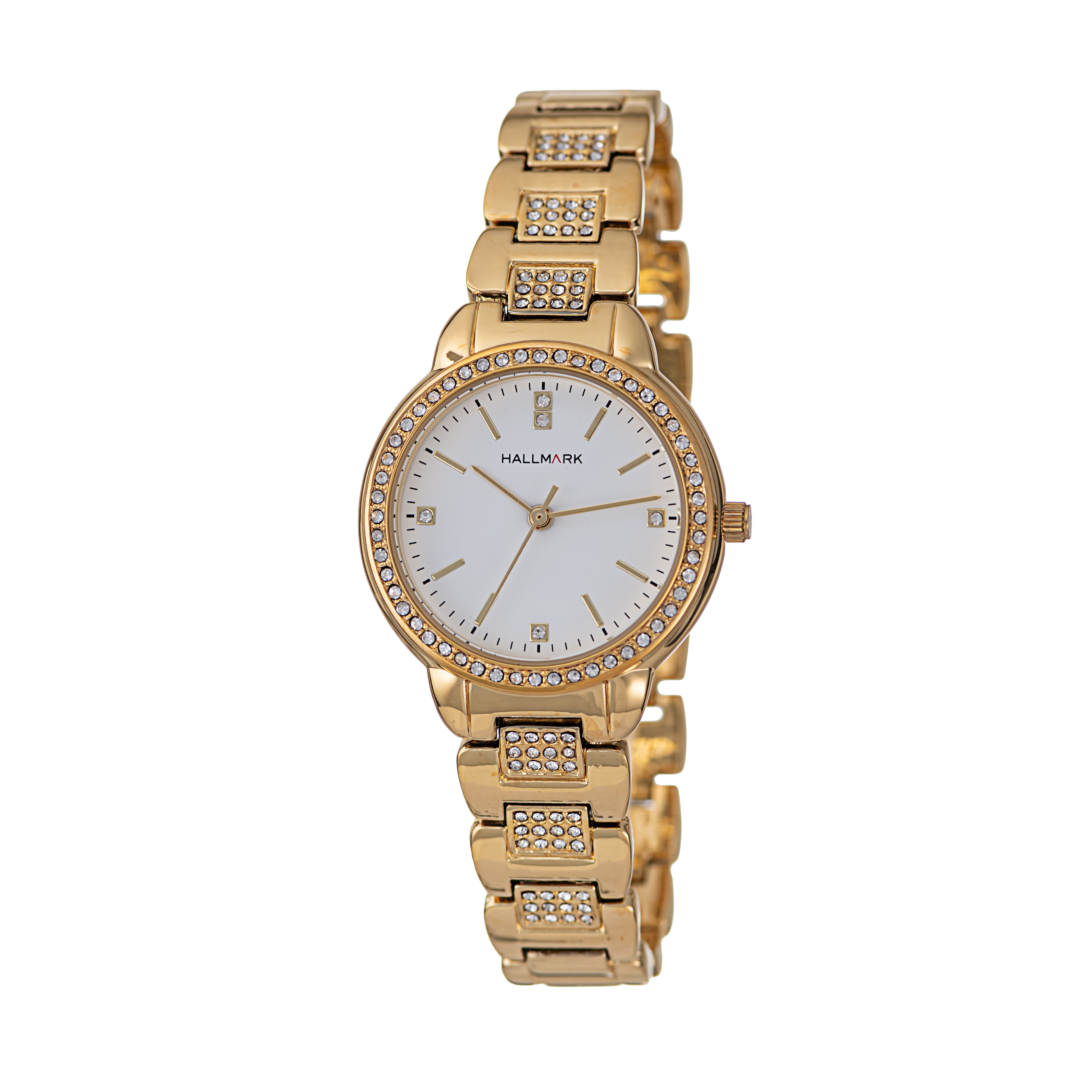 Hallmark Ladies Gold-Tone Crystal Bracelet Watch