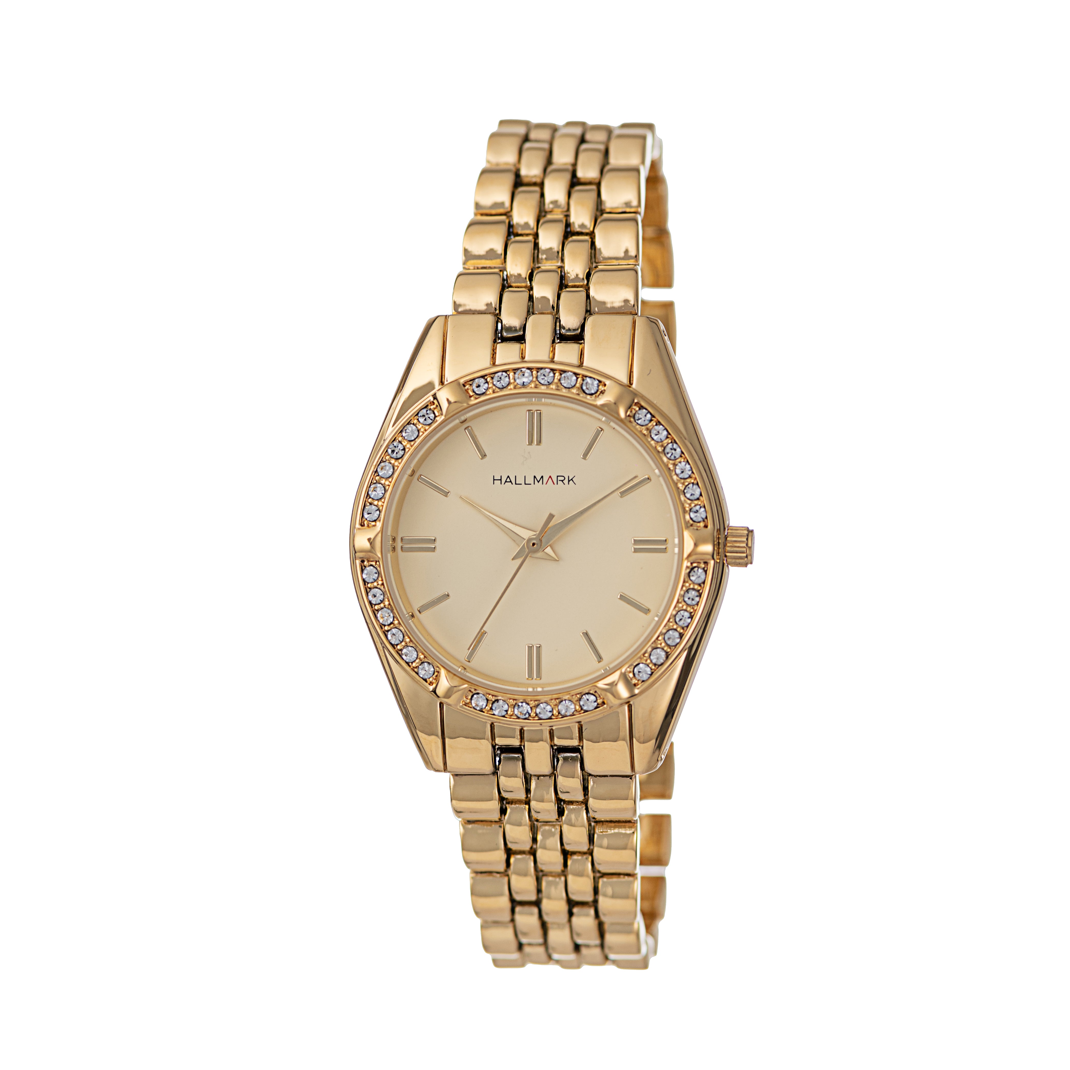 Hallmark Ladies Gold-Tone Crystal Bracelet Watch