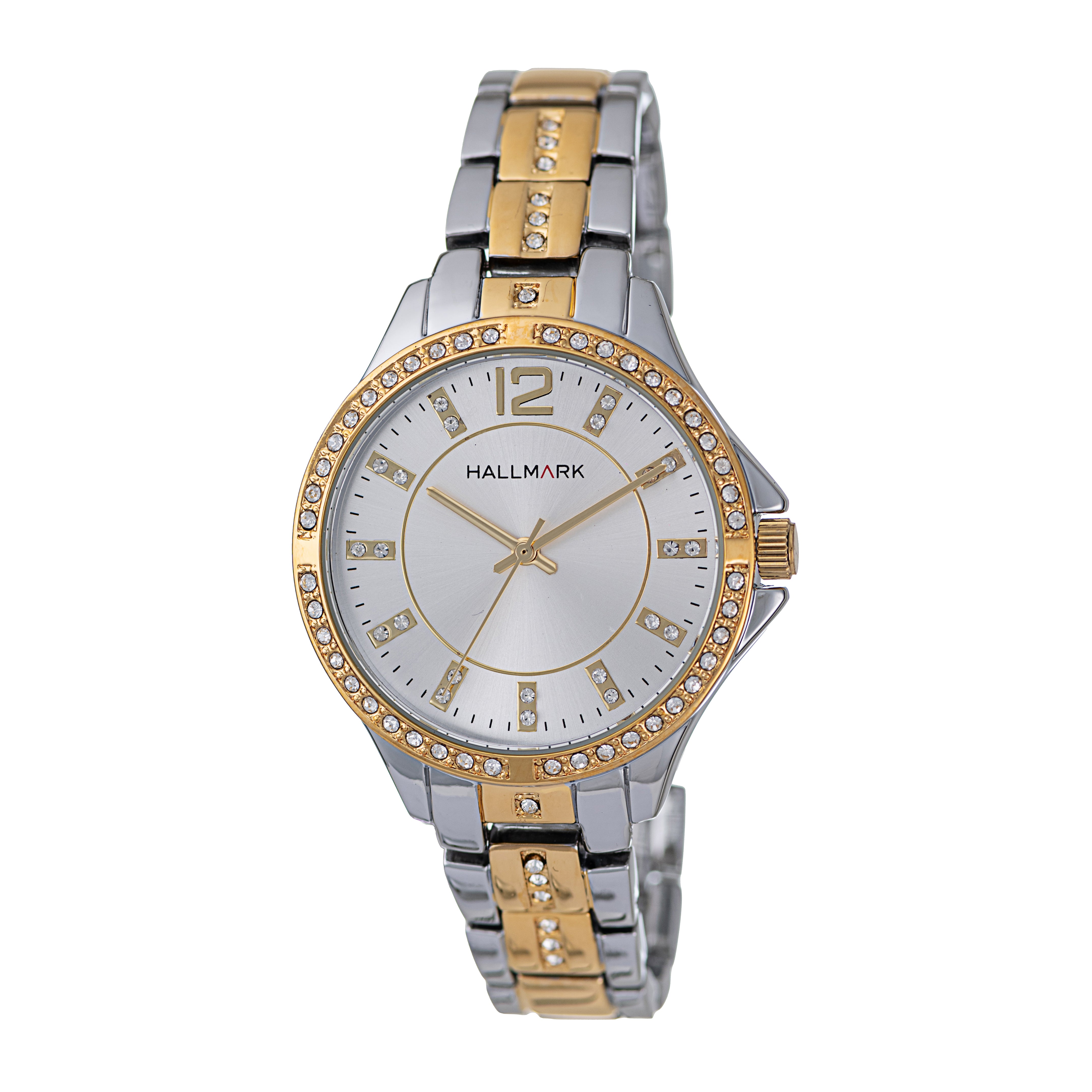 Hallmark Ladies Two-Tone Crystal Bezel Bracelet Watch