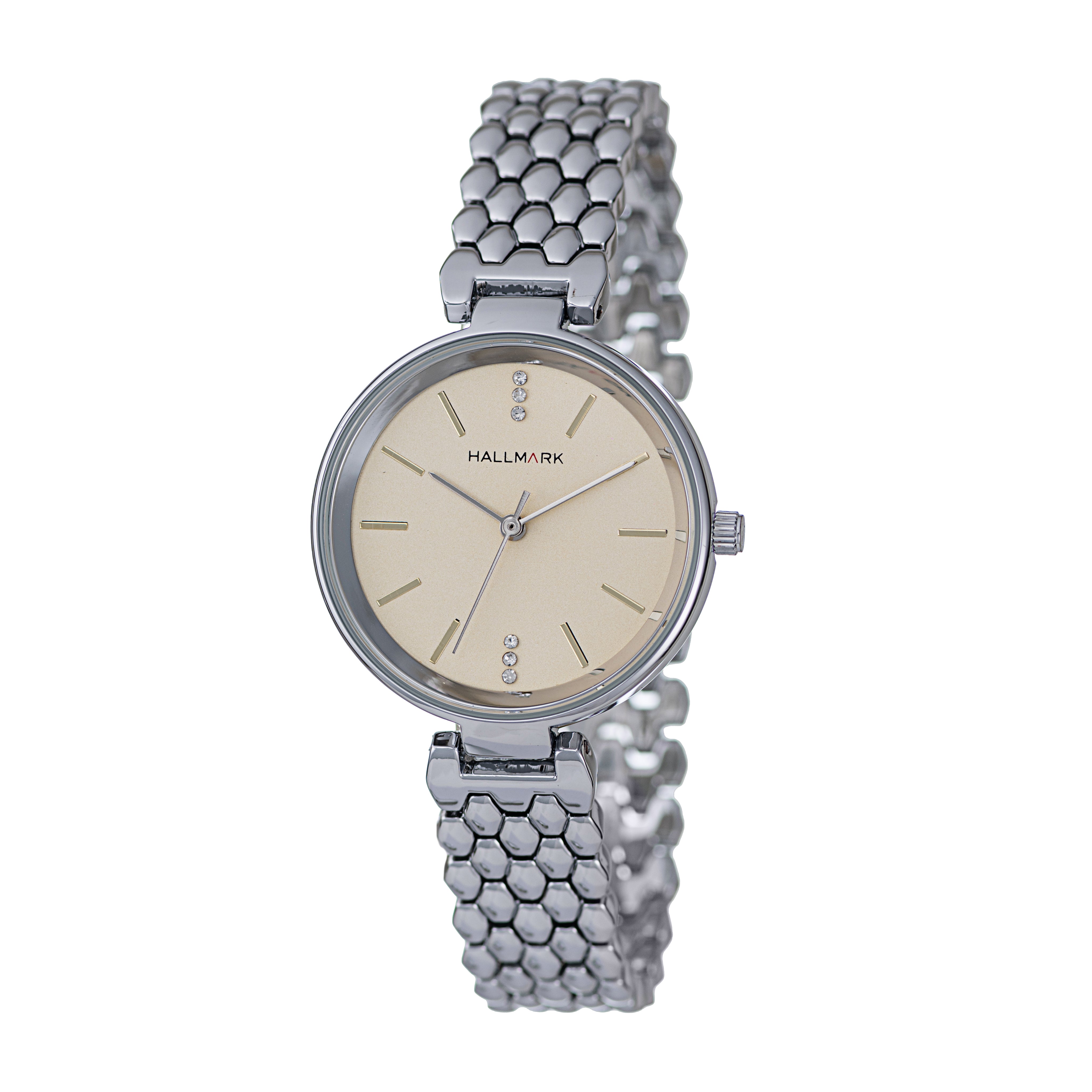 Hallmark Ladies Silver-Tone Honeycomb Bracelet Watch