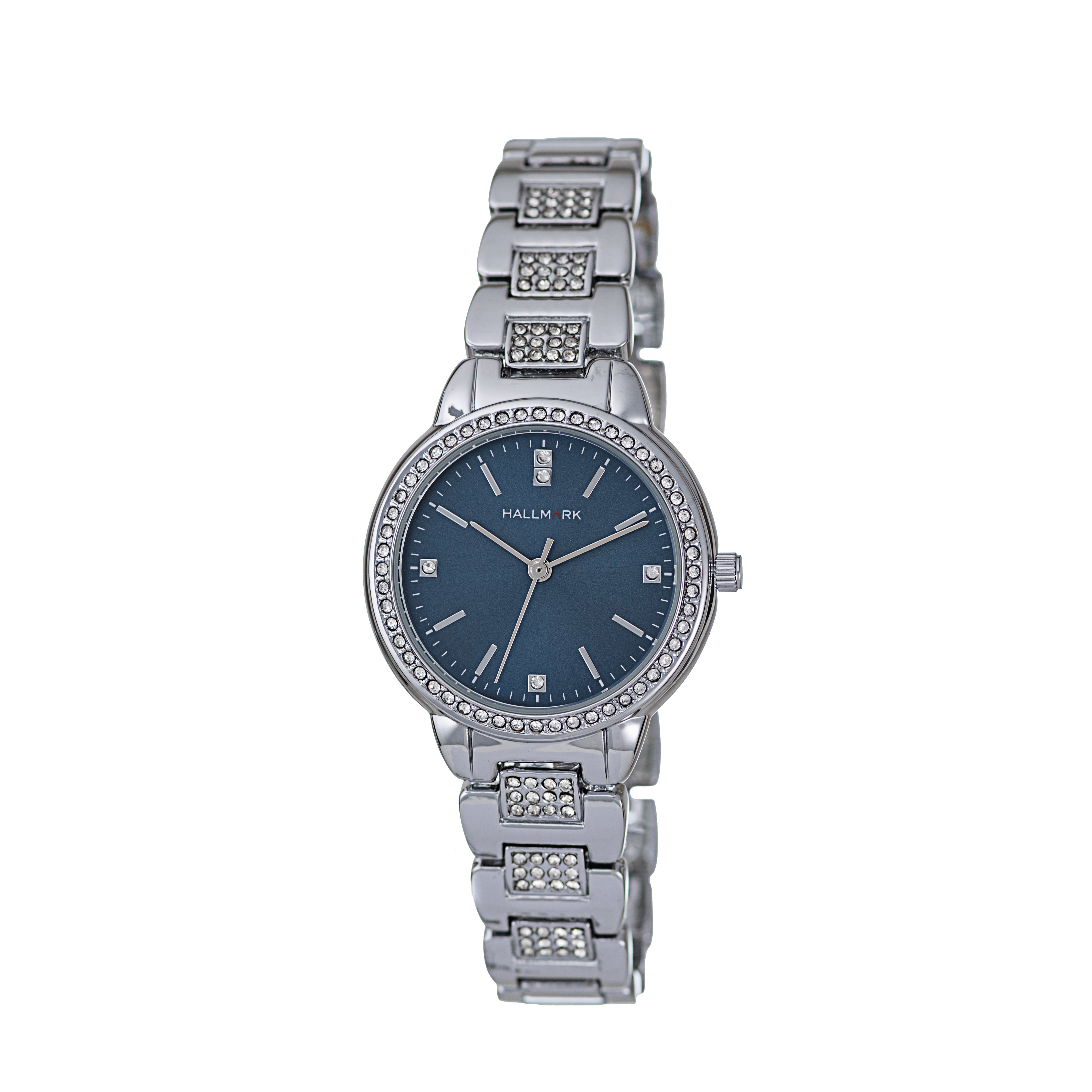 Hallmark Ladies Silver-Tone Crystal Bracelet Watch