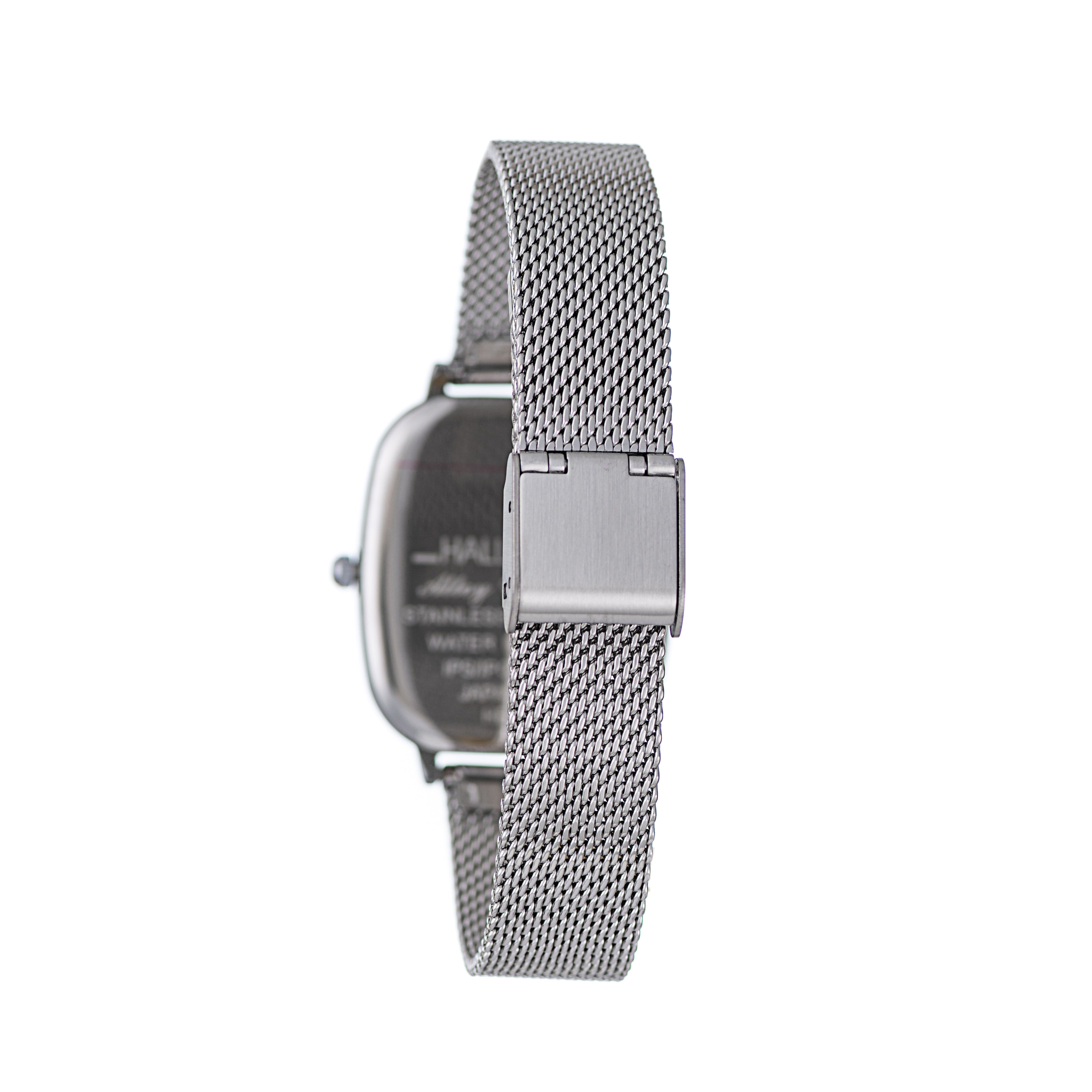 Hallmark Ladies’ Silver-Tone Rectangular Watch with White Dial and Mesh Bracelet