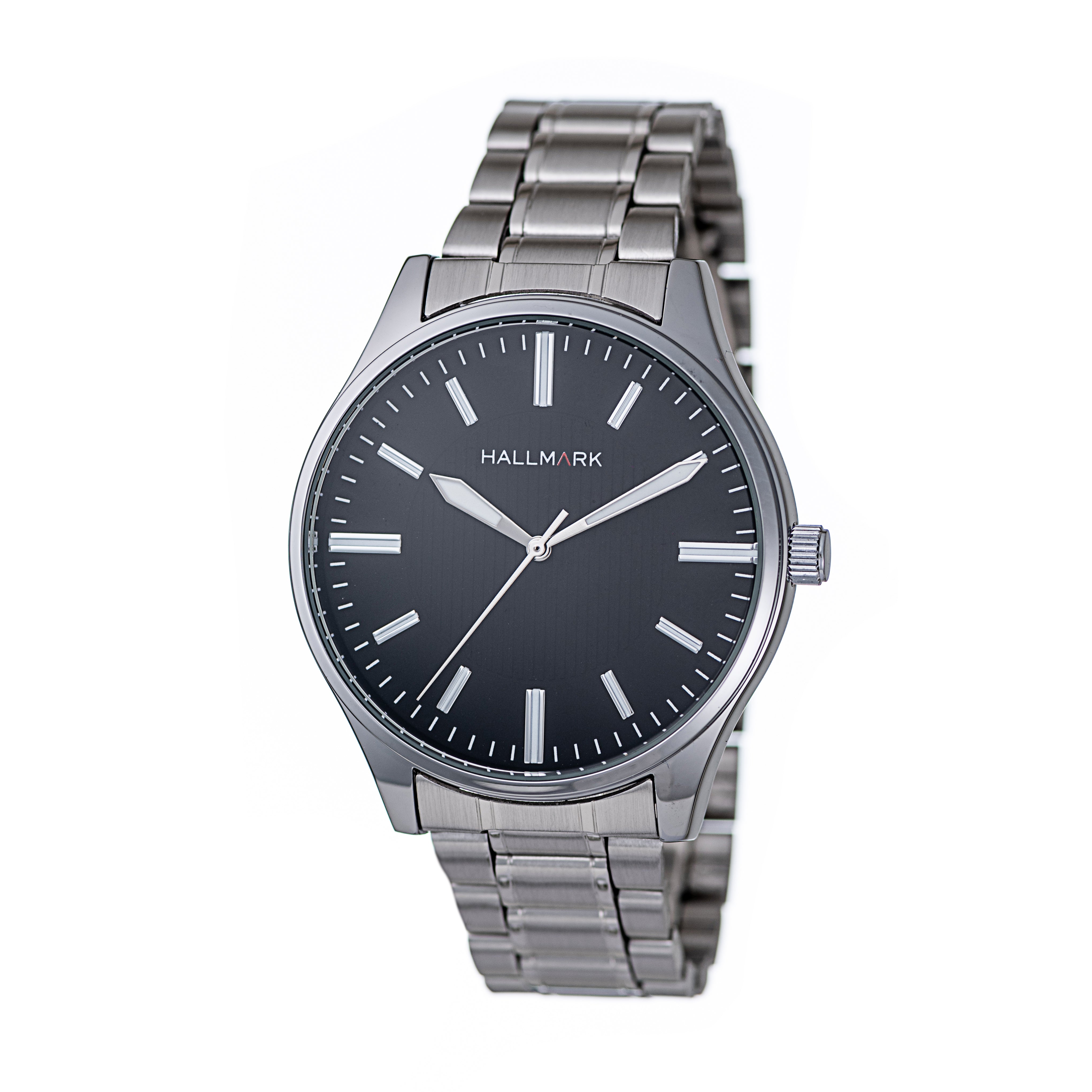 Hallmark Men’s Silver-Tone Watch with Black Dial