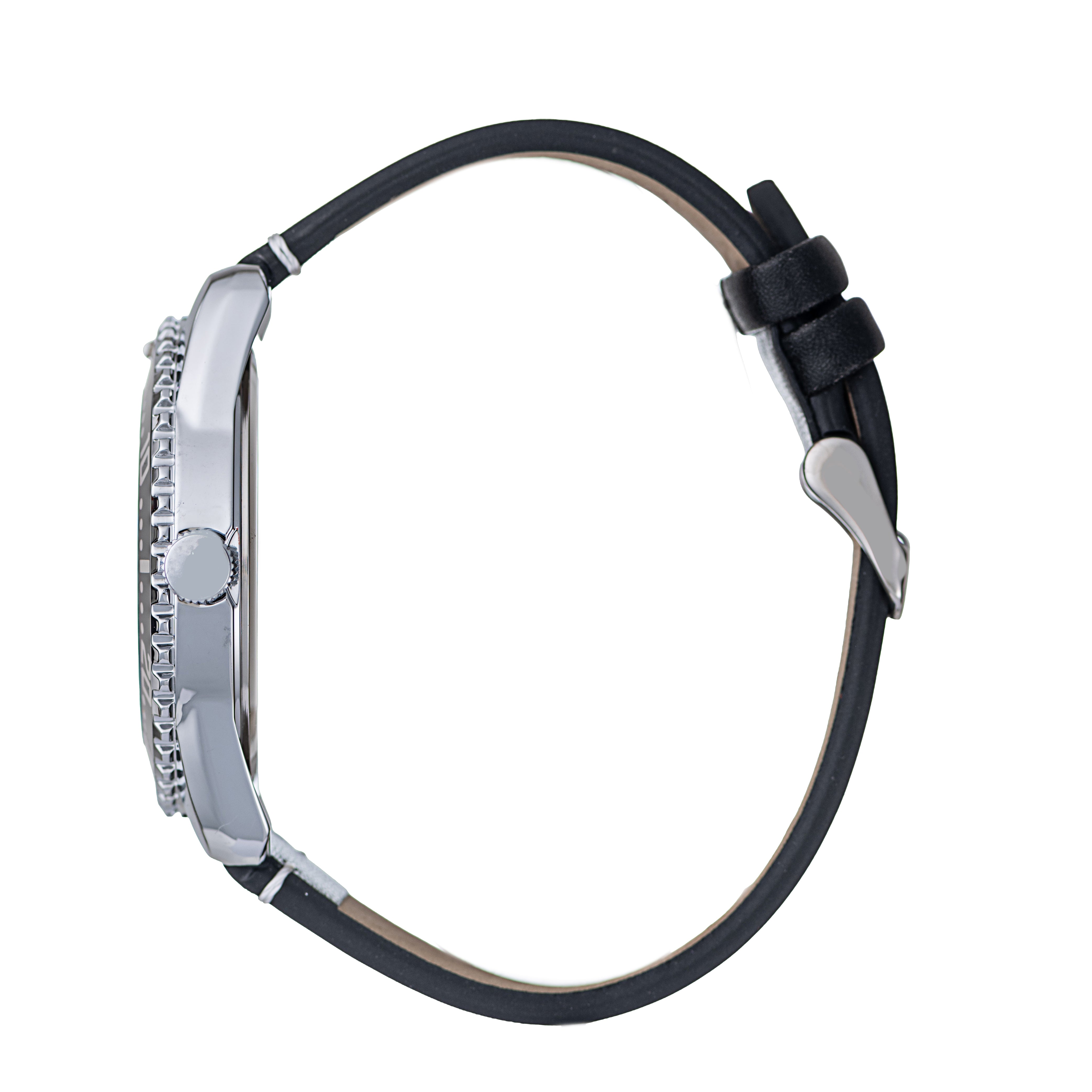 Hallmark Men’s Silver-Tone Sports Watch with Silver Dial and Black Leather Strap