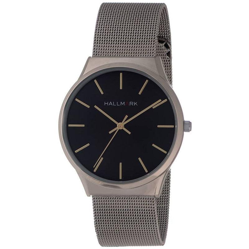 Hallmark Gents Silver Mesh Strap Black Dial Watch