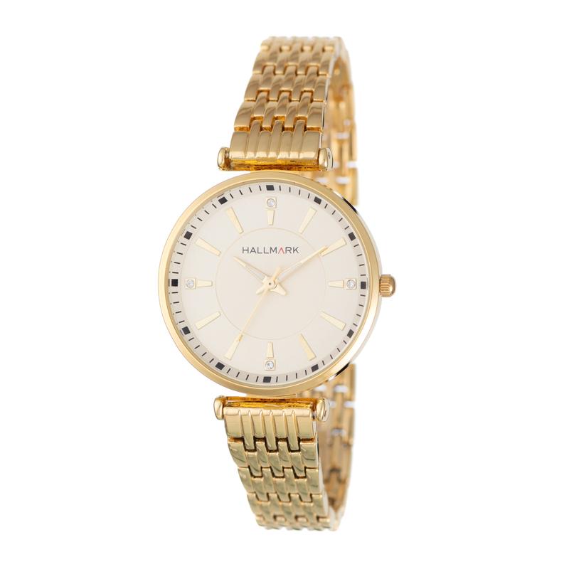 Hallmark Ladies Gold Bracelet Champagne Dial Watch