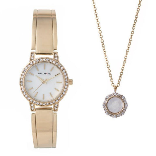 Hallmark Ladies Gold Watch With Necklace Box Sets-HBSL4039