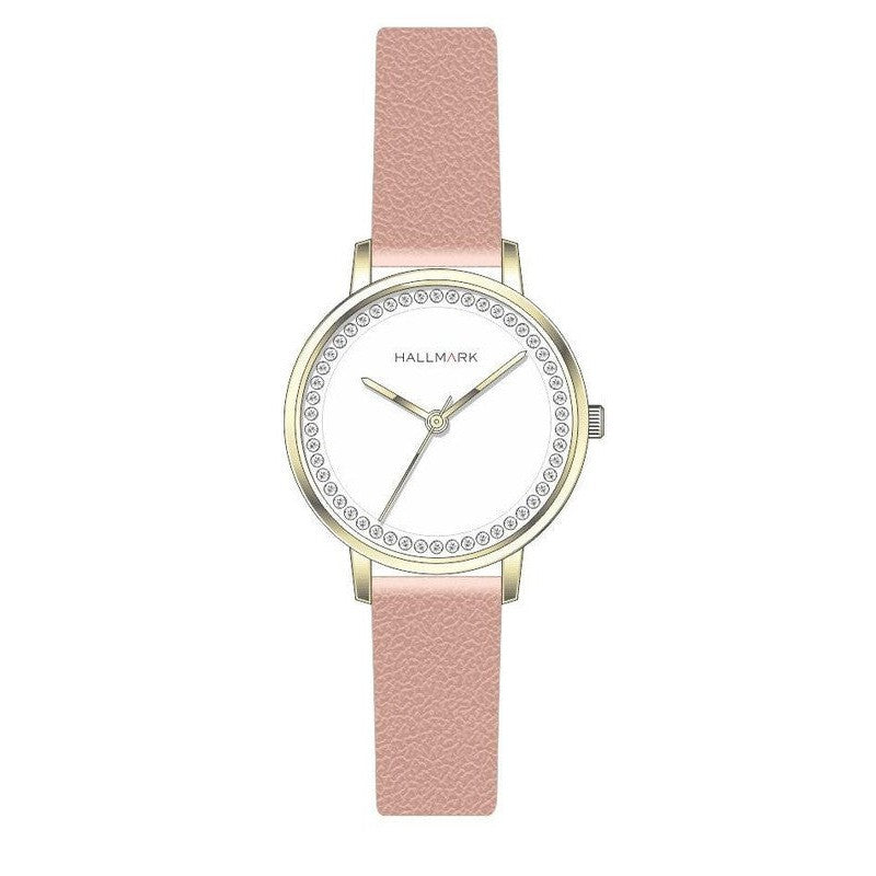 Hallmark Ladies Leather Pink Strap Silver Dial