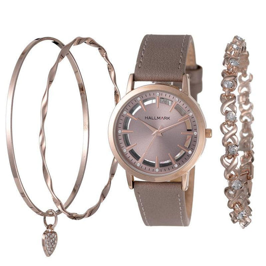 Hallmark Ladies Leather Watch With 3x Bracelets -HBSL4052