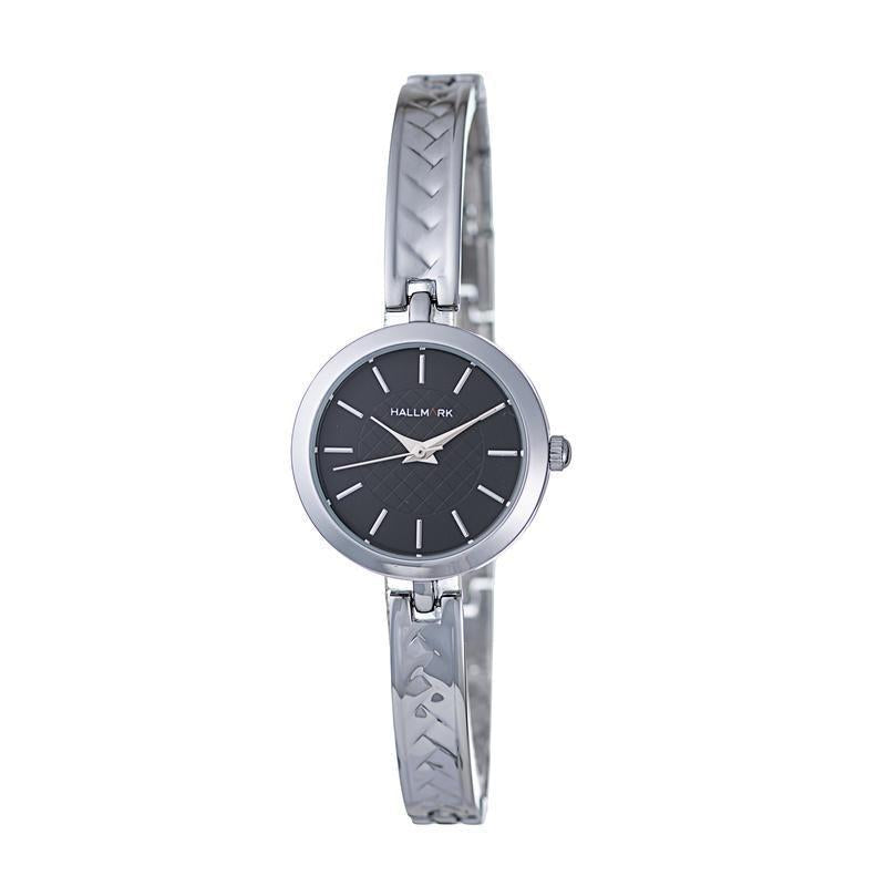Hallmark Ladies’ Silver-Tone Bangle Watch with Black Dial