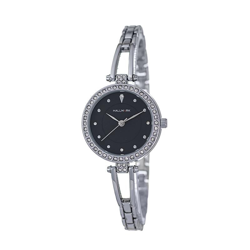 Hallmark Ladies Silver-Tone Crystal Bezel Bracelet Watch