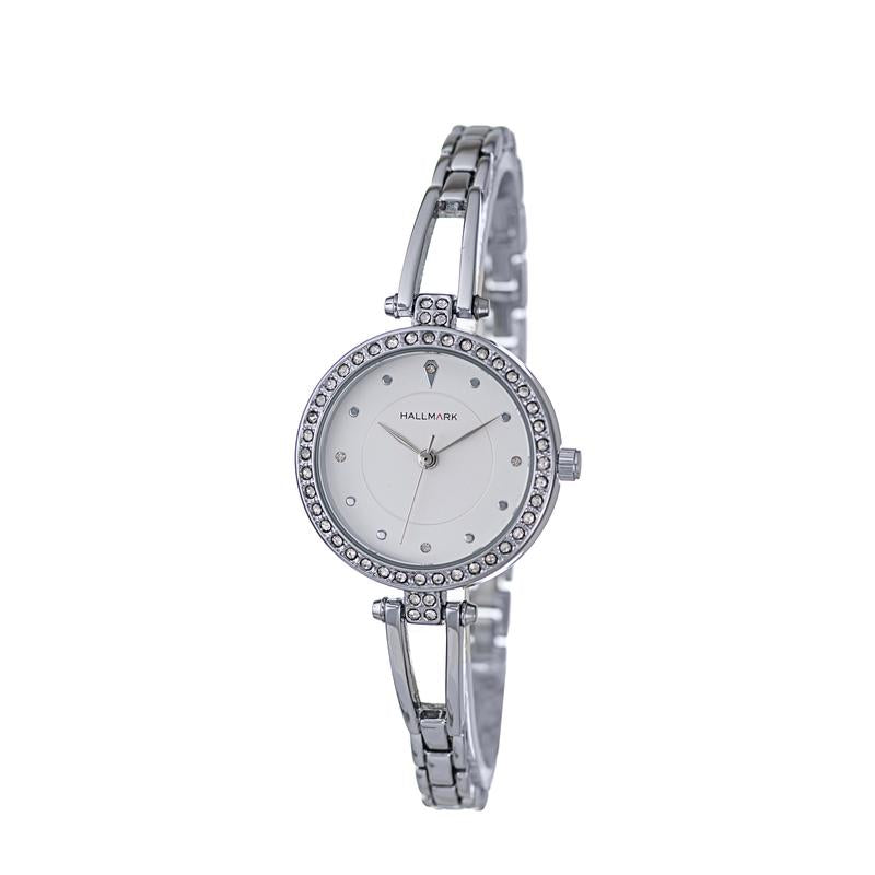 Hallmark Ladies Silver-Tone Crystal Bezel Bracelet Watch
