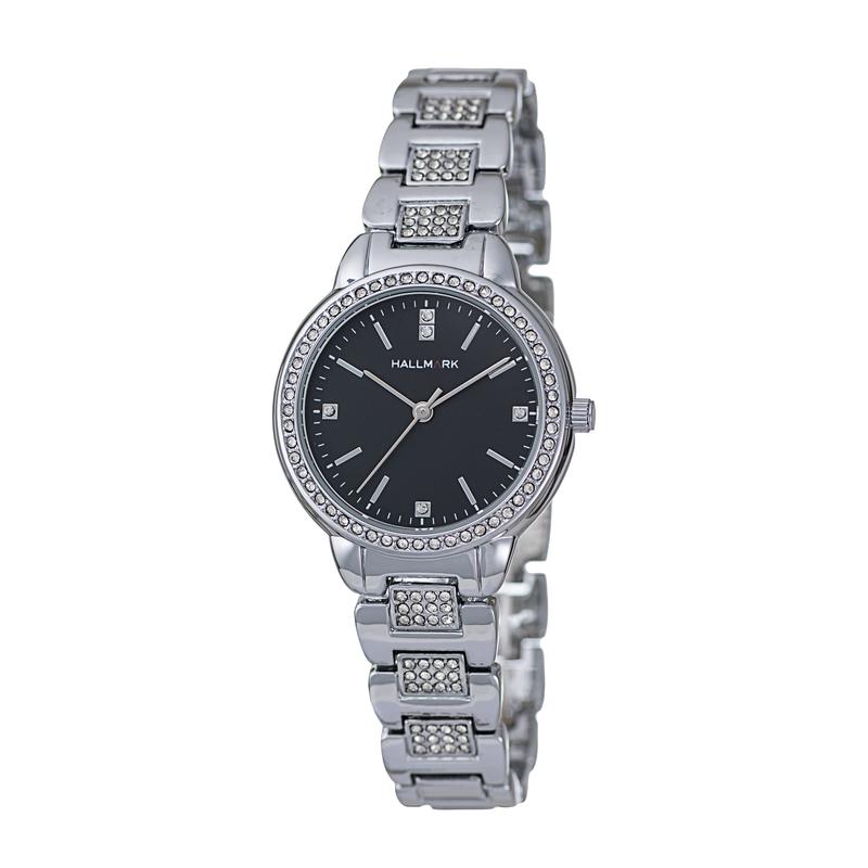 Hallmark Ladies Silver-Tone Crystal Bracelet Watch