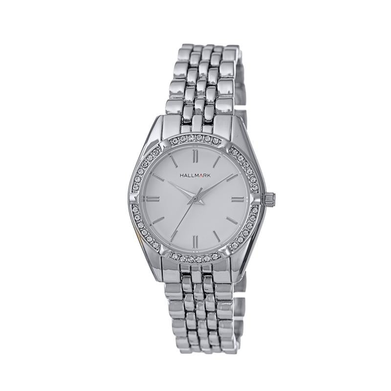 Hallmark Ladies’ Silver-Tone Crystal-Set Watch with Silver Dial