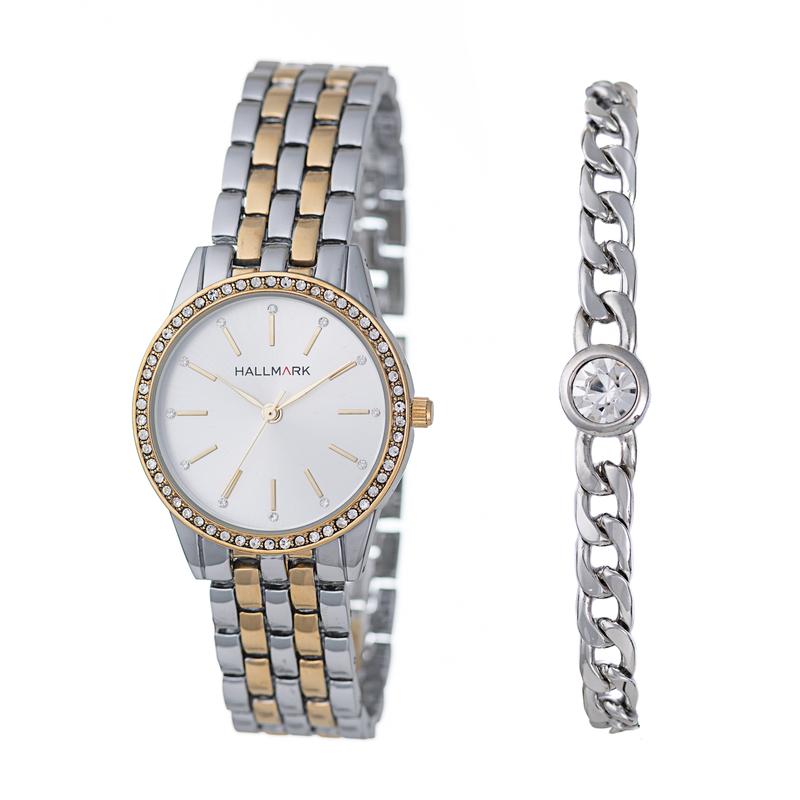 Hallmark Ladies Two-Tone Watch & Crystal Bracelet Gift Set