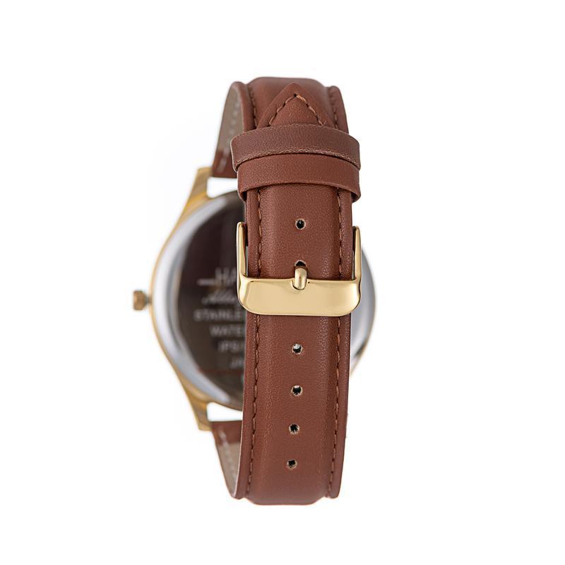 Hallmark Men’s Gold-Tone Watch with Champagne Dial and Brown Leather Strap