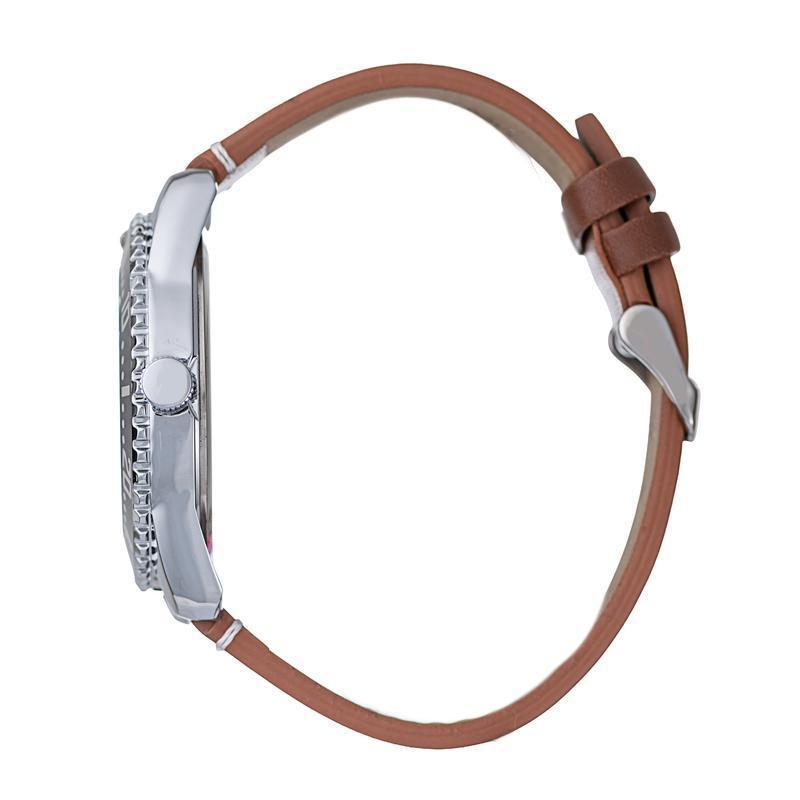 Hallmark Men’s Silver-Tone Sports Watch with Black Dial and Brown Leather Strap