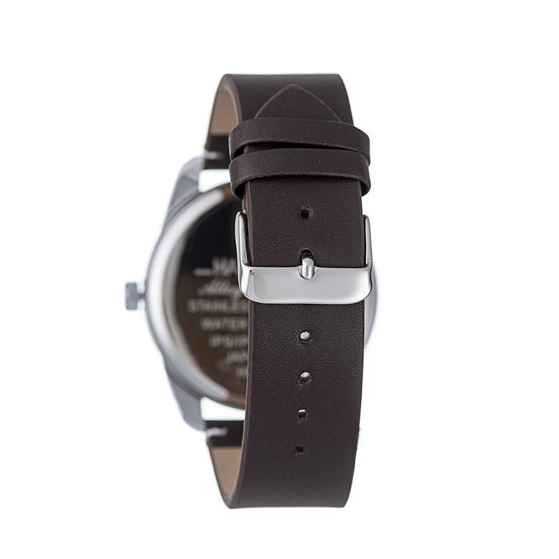 Hallmark Men’s Silver-Tone Sports Watch with Green Dial and Brown Leather Strap