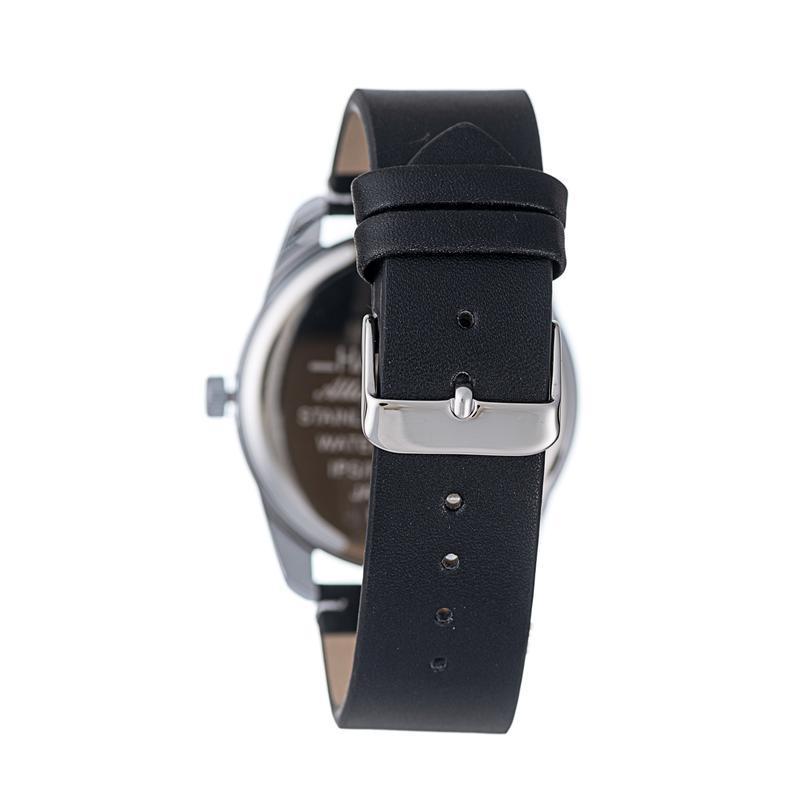 Hallmark Men’s Silver-Tone Sports Watch with Silver Dial and Black Leather Strap