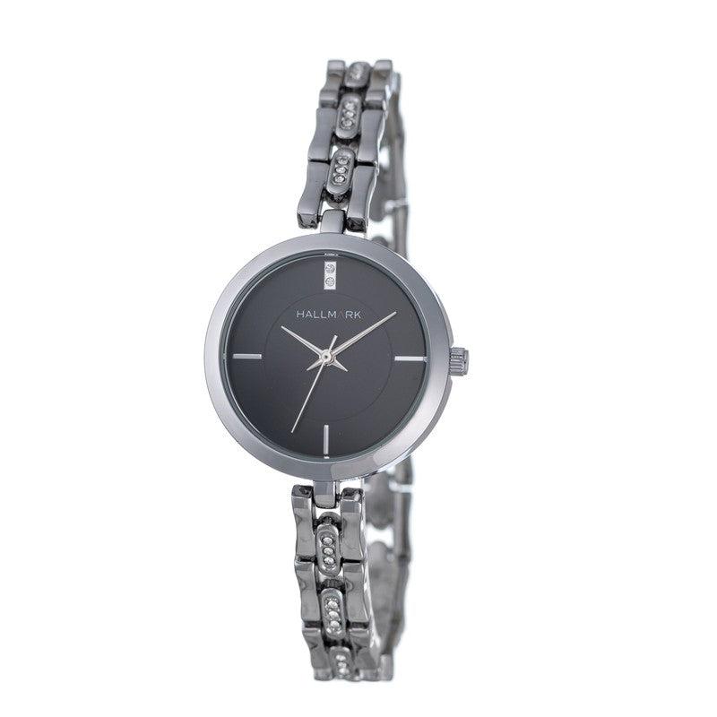 Hallmark Silver Ladies Black Dial Watch