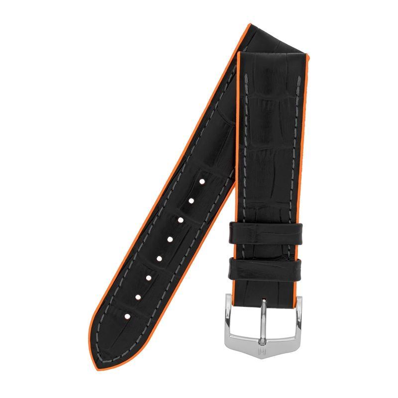 Hirsch ANDY Alligator Embossed Performance Watch Strap in BLACK / ORANGE