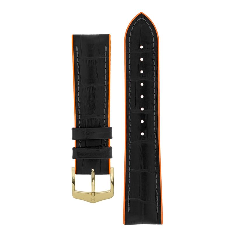 Hirsch ANDY Alligator Embossed Performance Watch Strap in BLACK / ORANGE