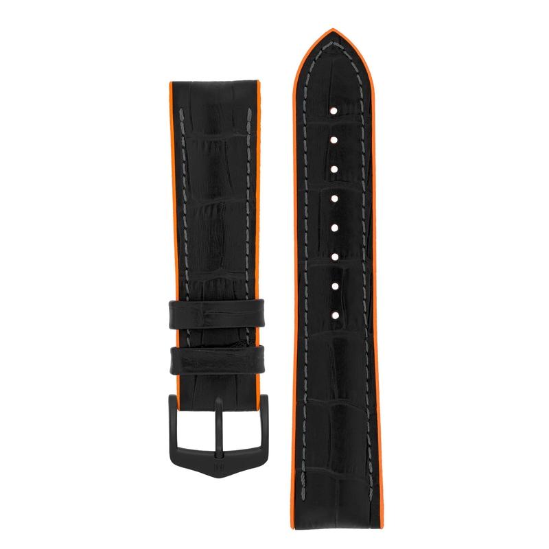 Hirsch ANDY Alligator Embossed Performance Watch Strap in BLACK / ORANGE