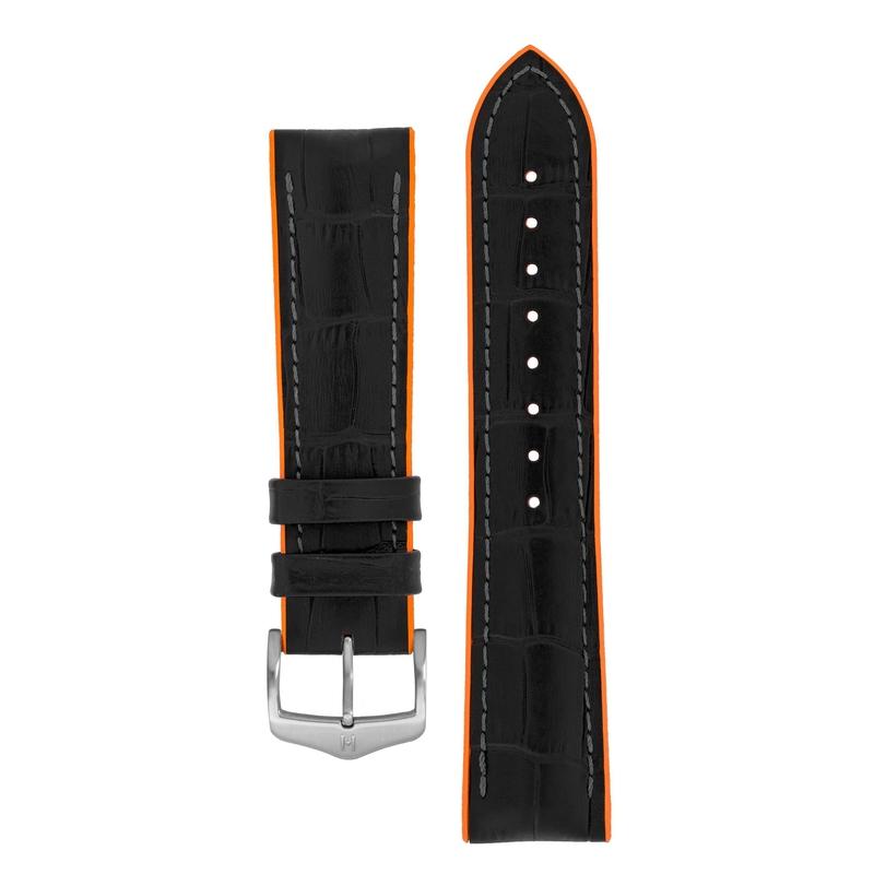 Hirsch ANDY Alligator Embossed Performance Watch Strap in BLACK / ORANGE