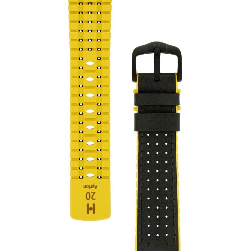 Hirsch AYRTON Carbon Embossed Performance Watch Strap in BLACK / YELLOW