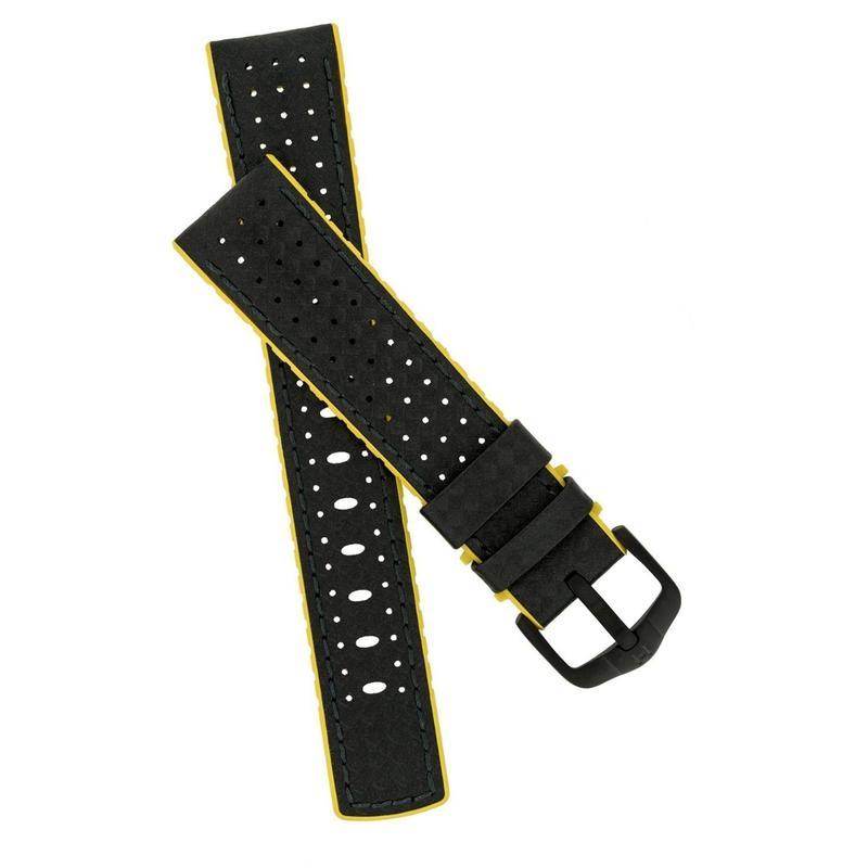 Hirsch AYRTON Carbon Embossed Performance Watch Strap in BLACK / YELLOW
