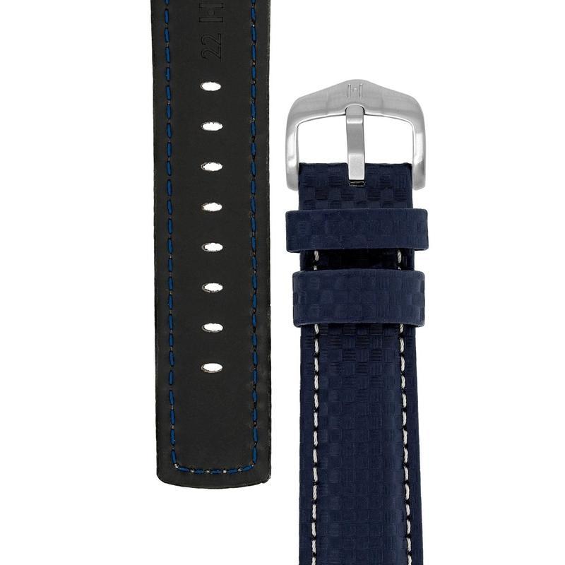 Hirsch CARBON Embossed Water-Resistant Leather Watch Strap in BLUE