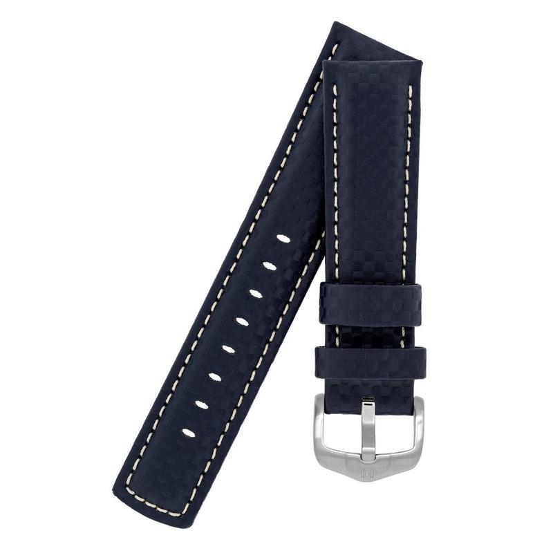 Hirsch CARBON Embossed Water-Resistant Leather Watch Strap in BLUE