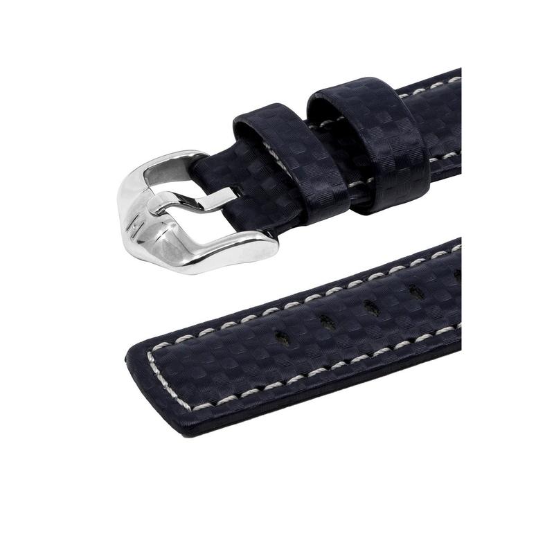 Hirsch CARBON Embossed Water-Resistant Leather Watch Strap in BLUE