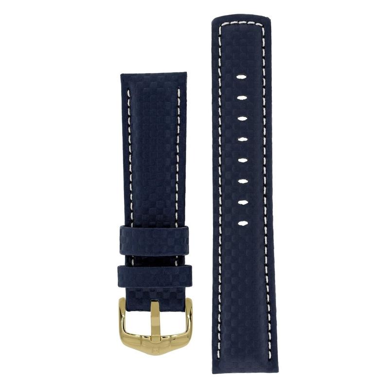 Hirsch CARBON Embossed Water-Resistant Leather Watch Strap in BLUE