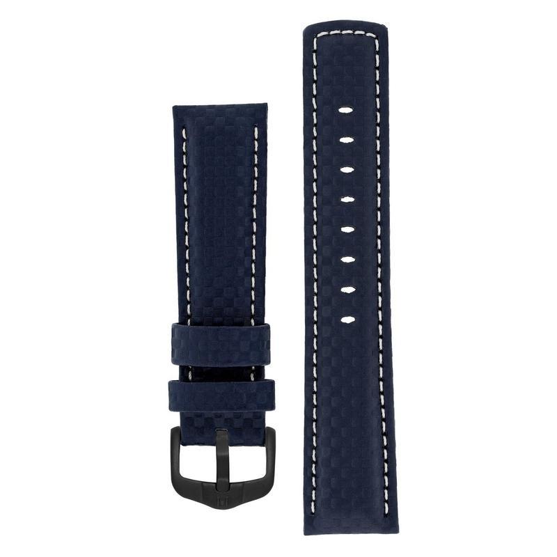 Hirsch CARBON Embossed Water-Resistant Leather Watch Strap in BLUE
