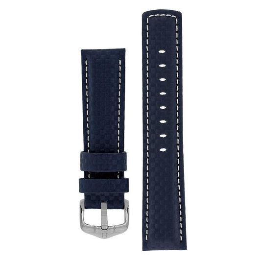 Hirsch CARBON Embossed Water-Resistant Leather Watch Strap in BLUE