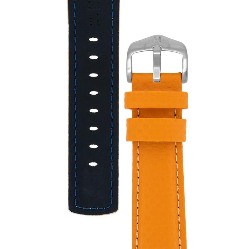 Hirsch CARBON Embossed Water-Resistant Leather Watch Strap in ORANGE