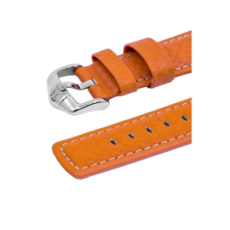 Hirsch CARBON Embossed Water-Resistant Leather Watch Strap in ORANGE