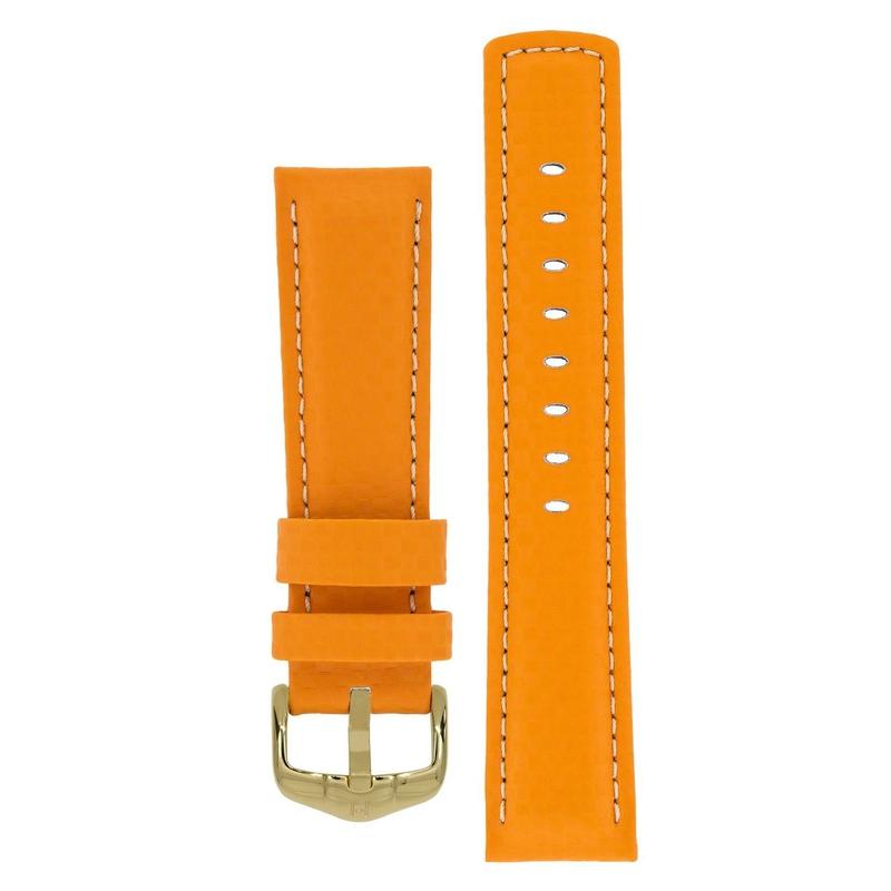 Hirsch CARBON Embossed Water-Resistant Leather Watch Strap in ORANGE