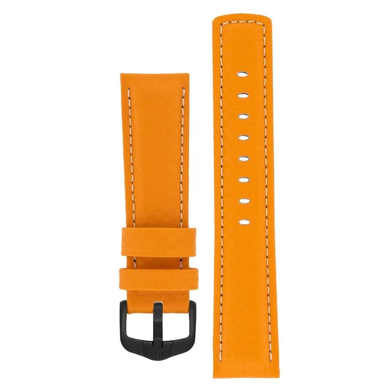 Hirsch CARBON Embossed Water-Resistant Leather Watch Strap in ORANGE