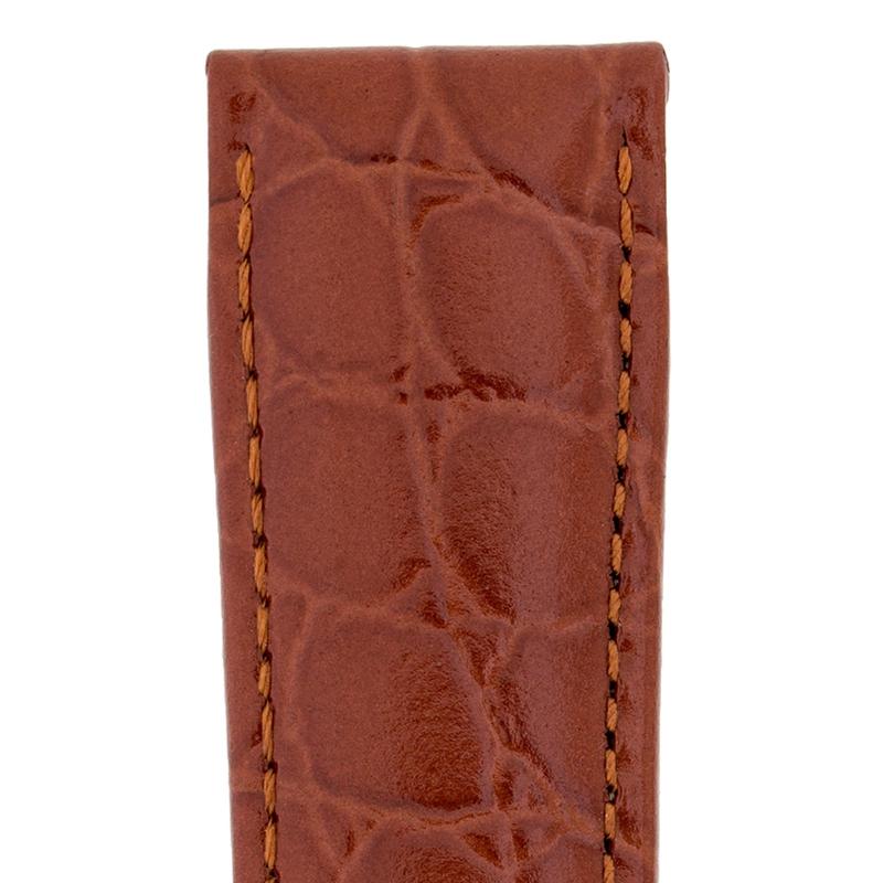 Hirsch CROCOGRAIN Crocodile Embossed Leather Watch Strap in GOLD BROWN