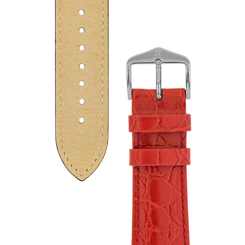 Hirsch CROCOGRAIN Crocodile Embossed Leather Watch Strap in RED