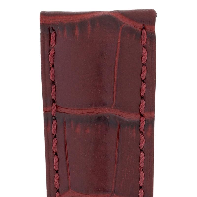 Hirsch DUKE Alligator Embossed Leather Watch Strap in BURGUNDY